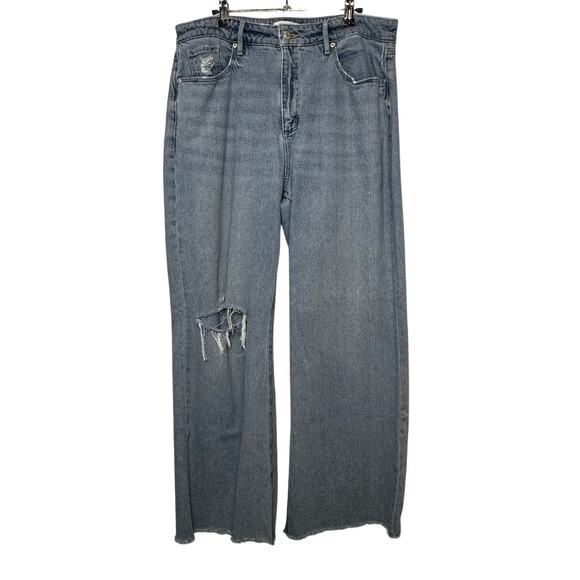 LOFT Denim - LOFT Women’s Jeans Size 12 Curvy Wide Leg Raw Hem Distressed Light Wash Denim